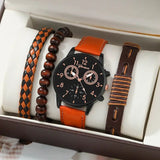 men's bracelet watch set, single calendar watch, fake three eye watch, canvas quartz watch, PU V1347-937-91694-BLK-11
