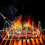 Stainless Steel BBQ Rib Rack, Non-Stick Holder for up to 5 Racks of Ribs, Outdoor Grilling, Camping V1189-LC-HW-00569