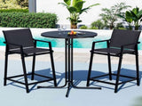 Gardeon 3PC Outdoor Bar Set Stools Dining Chairs Table Patio Furniture Bistro Set Steel Black ODF-BARSET-3TEX-BK