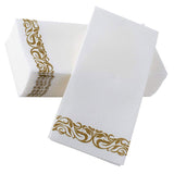 50Pcs Chic White Paper Napkins with Plated Gold Embossed Pattern for Dinner Party and Wedding V1192-AZ-W-22510