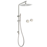 WELS Brushed Nickel Dual Shower Set Sliding Rail Arm 12" Round Head Metal Handheld Twin Taps Valve V1233-S4902BNSS019CBNKSR112NKC0292BN
