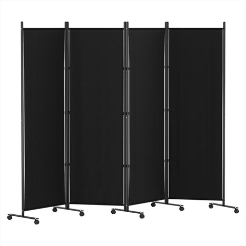 Artiss 4 Panel Room Divider Screen 217cm Wheel Fabric Black RD-D-PLY-217-WHEEL-BK
