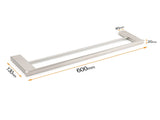 Brushed Nickel Square Towel Rail Rack 600mm Double Hanger Holder Bar Bathroom V1233-8700360BN