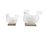 Set 2 Mum & Child Wire Chooks on Wood Base Ornament 19cm V637-52401CHK
