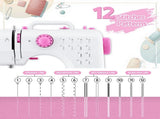 Devanti 12 Stitches Mini Sewing Machine for Beginners Portable Sewing Machine Kit with LED Lights SEW-A-12-PK