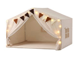 Keezi Kids Play Tent with Star Lights Windows Flag 144cmx95cm Playhouse TENT-PLAY-147CM-WH