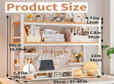 CARLA HOME 2-Tier Metal Desktop Hutch Bookshelf with Grid Panel for Computer Desk and Office V178-36220