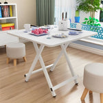 SOGA 2X White Dining Table Portable Square Surface Space Saving Folding Desk with Lacquered Legs TABLESQ731X2