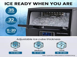 POLYCOOL Commercial Ice Maker Machine, up to 35kg/24hr, Timer & Self Cleaning Programs V219-FDSICMPY35KA