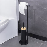 2-in-1 Iron Floor Standing Roll Paper Holder and Bamboo Lid Toilet Brush For Bathroom and V1161-860036