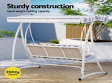 Gardeon Outdoor Swing Chair Garden Bench Furniture Canopy 3 Seater White Grey GSC-BST-3S-WHGR
