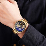 Golden Steel Band Automatic Skeleton Watch For Men PRL-5022335240DBT