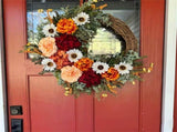 Flower Wreath *1 Elegant Large Artificial Flower Wreath with Red Roses Beige/ /Orange/ & Daisies All V1369-AZ3-W-17738