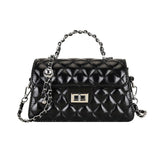 Black Quilted Chain Shoulder Bag - PU Leather Small Square Crossbody - Adjustable Strap, Metal V888-ELOSUNG56162-3