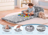 Keezi Kids 2-in-1 Fold Out Sofa Bed with Removable Washable Cover, Carry Handle, Storage Pocket, KID-SOFA-SGL-COMP-GY