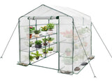 Greenhouse Walk-In Tunnel 3 Tier Planting Shelves 143x143x195cm Strong Stability with PE Cover V985-GREENHOUSE2