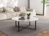 White Marble Effect Round Coffee Table with Black Legs V264-TAB-719C-WHE-BK