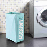 Rolling Slim Laundry Basket with Universal Wheels Corner Foldable Oxford Cloth Laundry Hamper Mesh V1294-YM0901-H20026BL