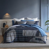 Logan & Mason Statham Navy 250TC 100% Cotton Sateen Quilt Cover Set King V442-LED-QUILTCS-STATHAM-NAVY-KI