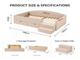 Artiss Single Upholstered Daybed with Side Stairs & Storage Drawers, Beige XFSI-DBRK642S-AB