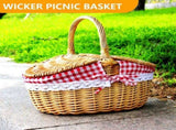 Country Style Wicker Picnic Basket Hamper With Lid And Handle & Liners For Picnic, Parties V1263-JX-1881