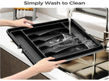 Black Extra Large Expandable Silverware Organizer, BPA Free Food Safe Cutlery and Kitchen Utensil V1237-MS-724-079