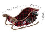 Red Santa Sleigh Christmas Decor, Tabletop Holiday Sleigh Display Plaid Pattern Metal Sleigh with V1366-AZ2-W-04847