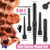 5 in 1 Hair Curler Wand Set Ceramic Styling Curling Iron Roller Barrel LED+Glove V201-GAA1902BL8AU