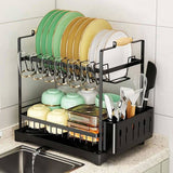 CARLA HOME 2-Tier Large Dish Drying Rack with Drainboard, Utensil Holder, Glass Hooks & Cutlery LSB-36211