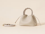 Genuine Leather Mini Bucket Bag with Braided Handle - Chic Drawstring Crossbody Purse V888-ELOSUNG35982