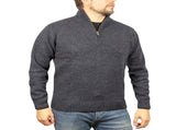 100% SHETLAND RAGG WOOL Half Zip Up Knit JUMPER Pullover Mens Sweater Knitted - Denim Blue V563-SW-HZ-DNMBLU45-XXL
