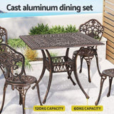 Gardeon Outdoor Dining Set 5 Piece Chairs Table Cast Aluminum Patio Brown FF-DINING-CALU-BR-AB