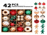 42-Piece Hand-Painted Christmas Tree Ornament Set with Red Green Gold Baubles, Gingerbread Men, V1341-ZY-W4SRW8S4-B