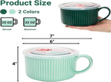 2 Packs Ceramic Soup Bowls with Handles, 32 OZ Microwave Safe Mug Vented Lid, Leak-proof French V1259-DP01-A-890