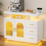 Artiss Buffet Sideboard Cabinet LED Clear Door Kitchen Storage Drawers White FUR-C-SID-LED-WH-AB
