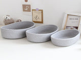 3 Pcs Desktop Storage Basket Oval Organizer Container Cotton Rope Hand Woven for Makeup Snacks Grey V1294-YM0626-3117220295312