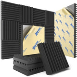 12 Self-Adhesive Acoustic Panels, 30x30x5cm, Black Sound-Absorbing Foam for Effective Sound V1188-MS-325-0017