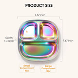 4 Pcs Stainless Steel Kids Plates, 304 Divided Toddler Plates with Lids, Rainbow Color V1188-MS-721-306