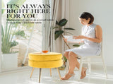 Ottoman Foot Stool Velvet Fabric Metal Leg Round YELLOW V274-FT-VST-1596-YE