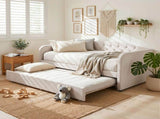 Artiss Single Daybed Velvet Trundle Bed Frame Tufted Guest Bed BFRAME-G-BELLA-S-WH-ABC