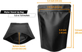 100 Pack Matte Black Mylar Stand Up Bags - 5.5x7.8 Inches Smell Proof Resealable Pouch Bag, Sealable V1258-DP02-WO-204