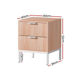 Artiss 2X Bedside Table 2 Drawers Storage Nightstand Cabinet Metal Legs Pine FUR-U-BS-01-WDX2