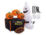 6ft Halloween Ghost Pushing Pumpkin Cart Decor IP44 with Blower LED Lights Outdoor V1294-YM0901-3115230078411