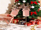 Pink Bow Champagne Flutes Set of 2 High Footed Winees 9.64 Inches Tall 5.41 oz Crystal Clear V1369-AZ3-W-21559