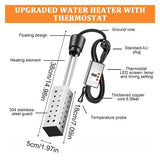 Portable Electric Immersion Water Heater Boiler &Thermostat Auto Shut off 2500W V201-MAS2500BL8AU