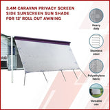 3.4m Caravan Privacy Screen Side Sunscreen Sun Shade for 12' Roll Out Awning V63-823611