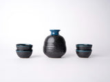 Sake Set for Four 280ml Black Bright Blue Drip Glaze V637-C1088