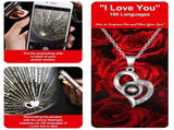 Platinum heart-shaped projection necklace, engraved with 100 ways to say "I love you," paired with V1232-XXSKMMGXL001