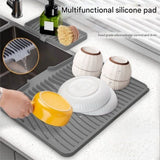 Silicone Dish Drying Mat With Built In Drain, Non Slip Heat Resistant Drainer For Kitchen V1237-ZY-807-086