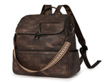 Coffee Stylish Anti-Theft Backpack for Women - Vintage PU Leather Convertible Rucksack & Shoulder V888-ELOSUNG33379